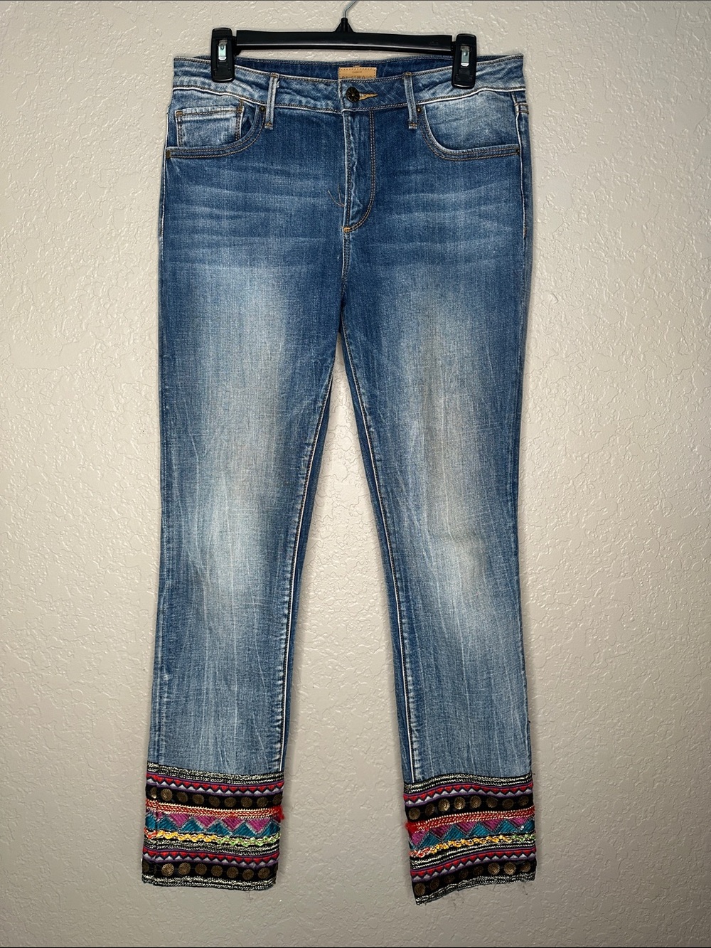 Driftwood Audrey La Luna Boho Sequined Cuff Straight Leg Jeans [Insert Sz 29